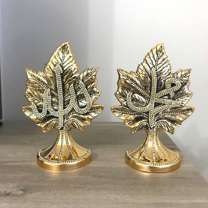 Names of Allah and Muhammad Written Leaf Shape Islamic Figurines Set of 2