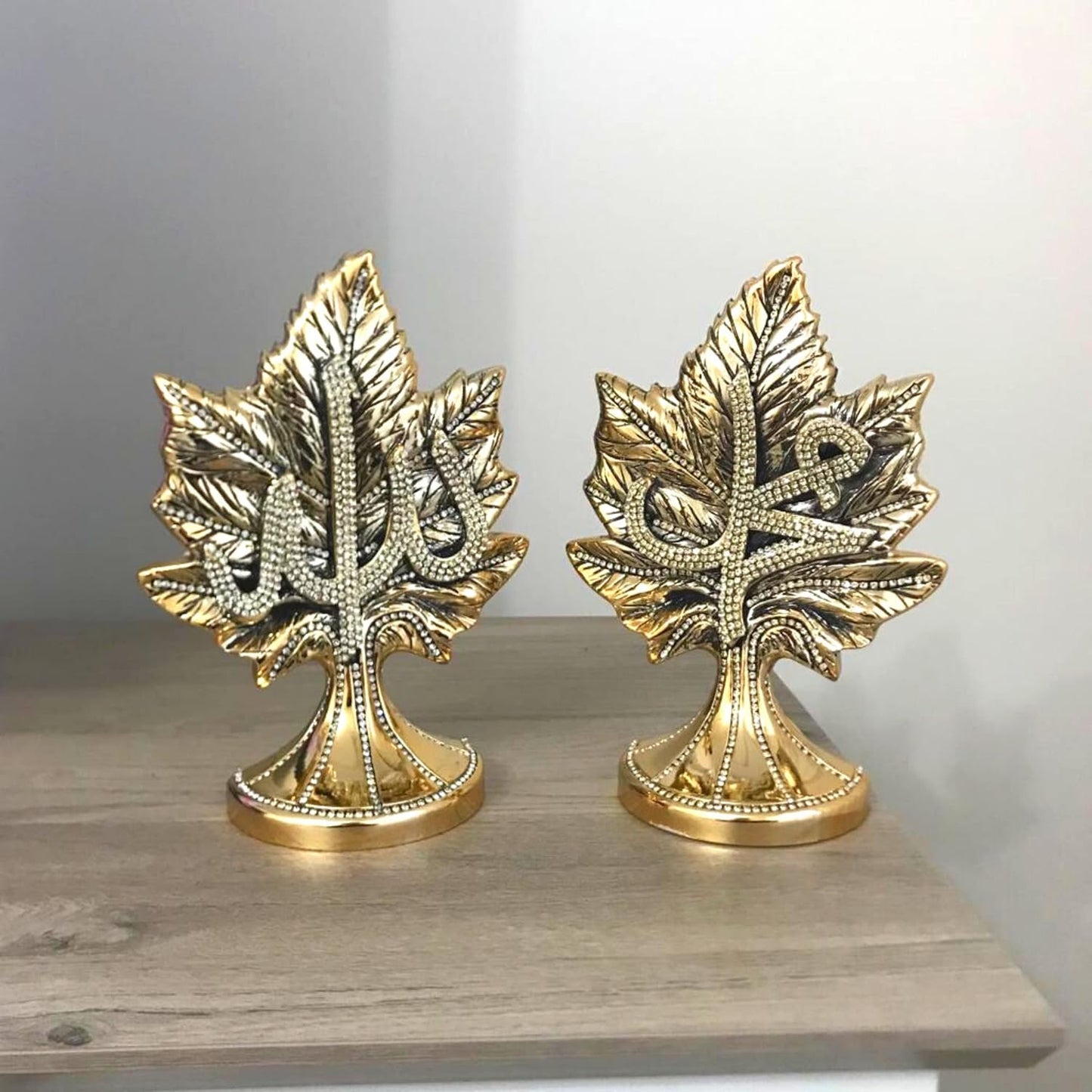 Names of Allah and Muhammad Written Leaf Shape Islamic Figurines Set of 2