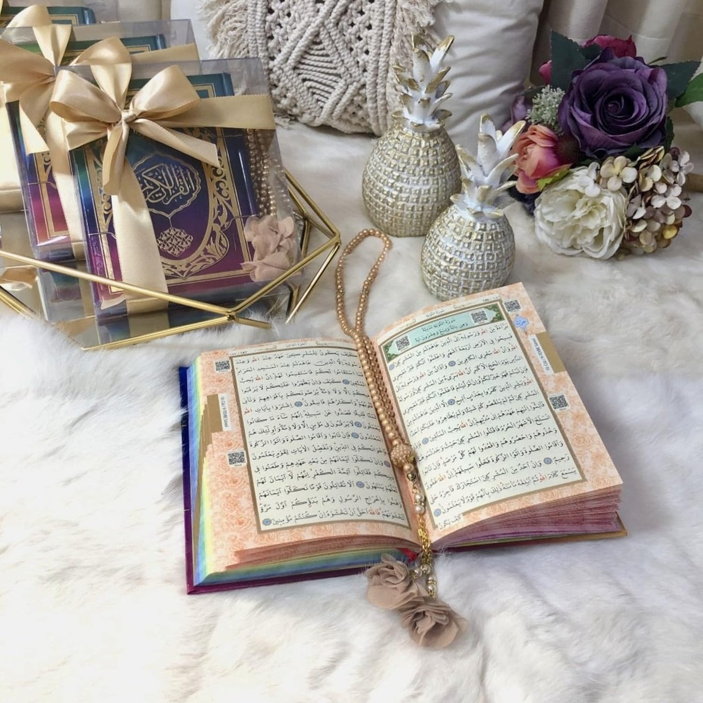 Rainbow Quran and Pearl Tasbih Set (6.7 X 10)