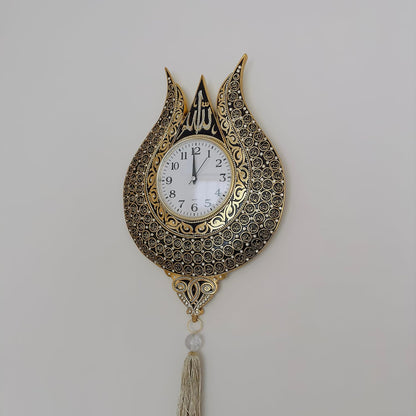 Tulip Design Asmaul Husna Embroidered Islamic Wall Clock