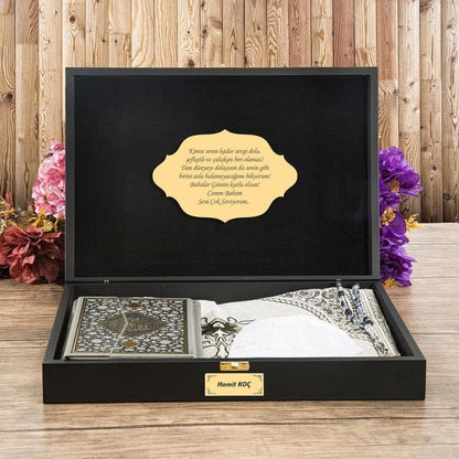 Customizable Islamic Gift Box For Men | Quran Prayer Rug Tasbih Skullcap Set