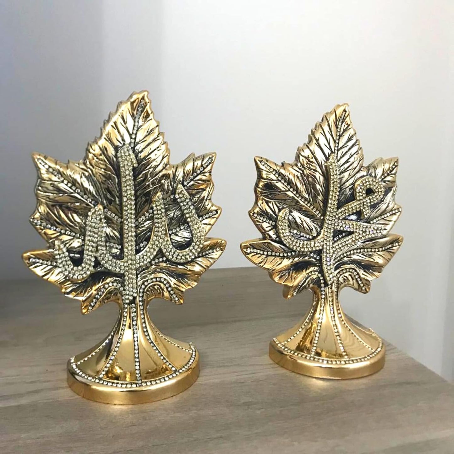 Names of Allah and Muhammad Written Leaf Shape Islamic Figurines Set of 2