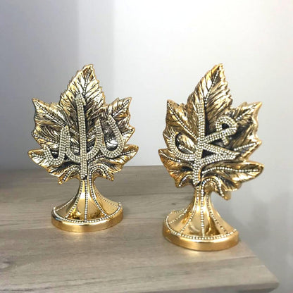 Names of Allah and Muhammad Written Leaf Shape Islamic Figurines Set of 2