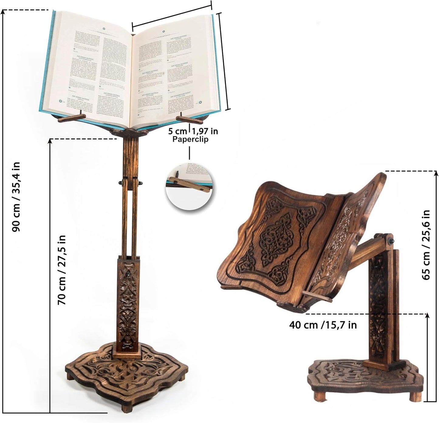 Grand support de livre réglable en bois pour livres lourds