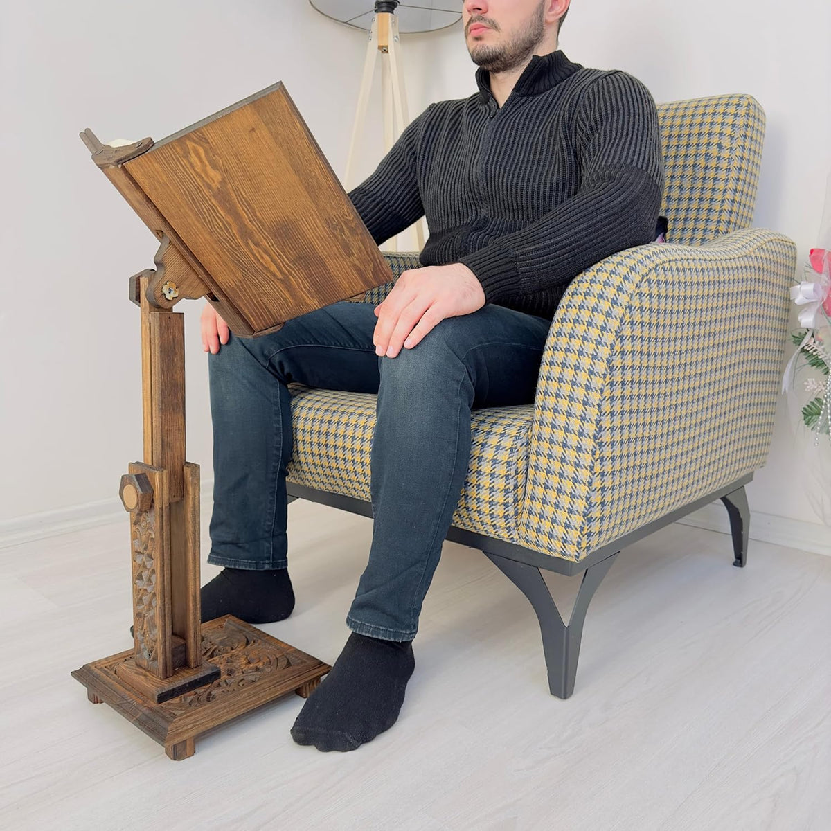 NICE 104N Wooden Book Stand – Adjustable Bible Holder, Heavy-Duty For Cookbooks, Desk Use