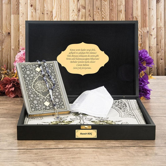 Customizable Islamic Gift Box For Men | Quran Prayer Rug Tasbih Skullcap Set