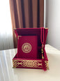 Velvet Covered Quran and Pearl Tasbih in Wooden Decorative Box | Islamic Gift Set | Muslim Eid Ramadan Gift