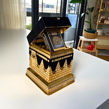 Luxury Kaaba Quran Set with Gold-Plated Mini Quran & Black Velvet Accents