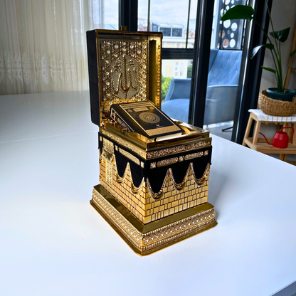 Luxury Kaaba Quran Set with Gold-Plated Mini Quran & Black Velvet Accents