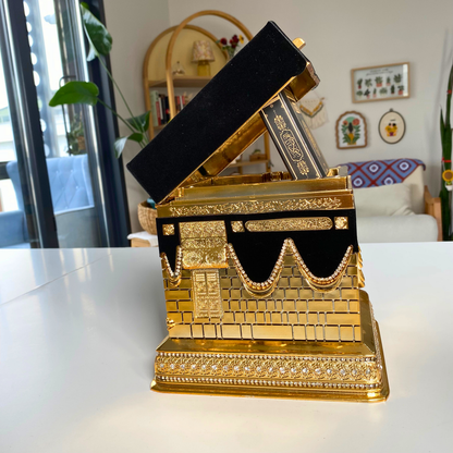Luxury Kaaba Quran Set with Gold-Plated Mini Quran & Black Velvet Accents