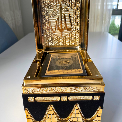 Luxury Kaaba Quran Set with Gold-Plated Mini Quran & Black Velvet Accents