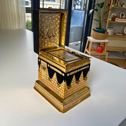 Luxury Kaaba Quran Set with Gold-Plated Mini Quran & Black Velvet Accents