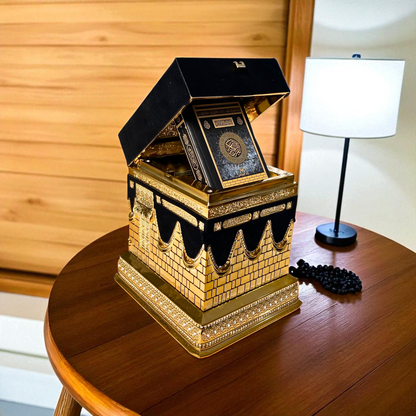 Luxury Kaaba Quran Set with Gold-Plated Mini Quran & Black Velvet Accents