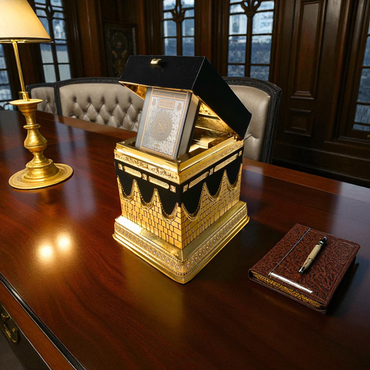 Luxury Kaaba Quran Set with Gold-Plated Mini Quran & Black Velvet Accents