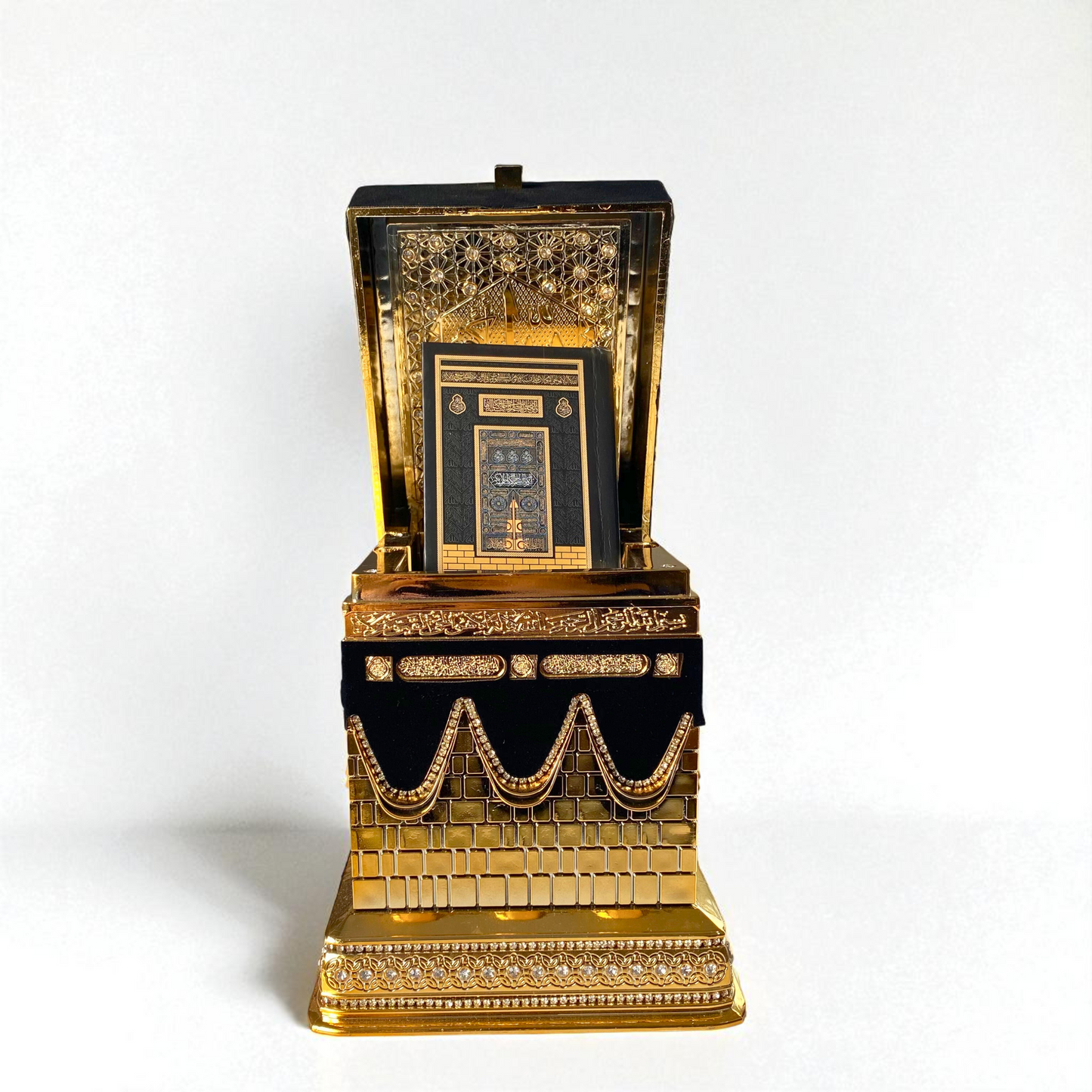 Luxury Kaaba Quran Set with Gold-Plated Mini Quran & Black Velvet Accents